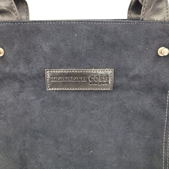 Kenneth Cole Black Suede Top Handle Tote & Mini Bag Wallet Contrast Stitching - Picture 4 of 16